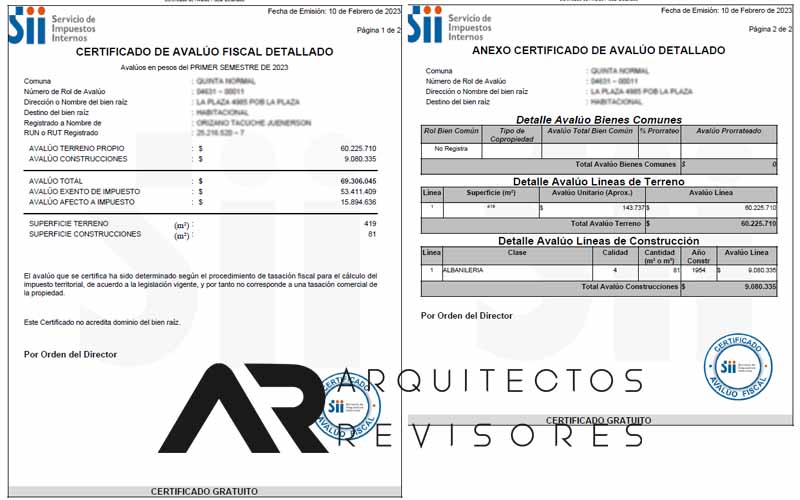 avalúo fiscal detallado